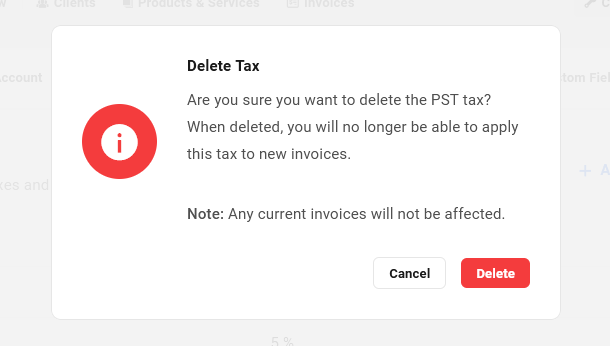 Delete taxes created in Client Billing