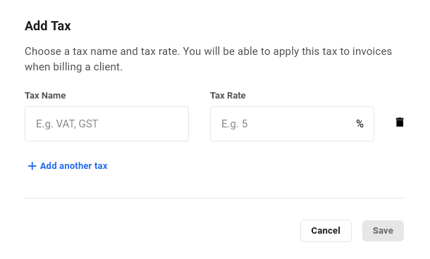 Create taxes in Client Billing