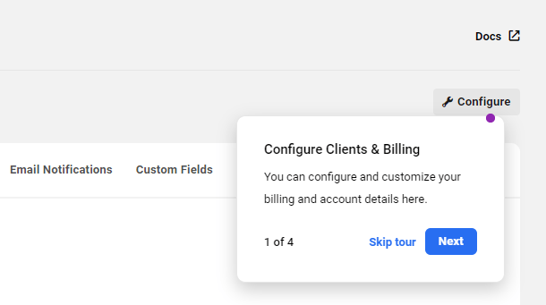 Start Client Billing tour