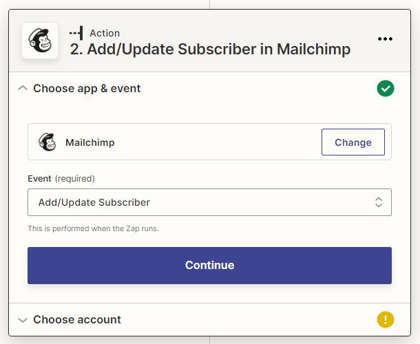 Setting up a zap action at Zapier