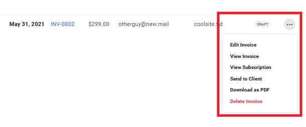 Draft status on Client Billing invoice