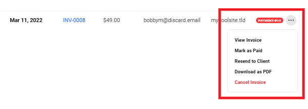 Payment due status on Client Billing invoice