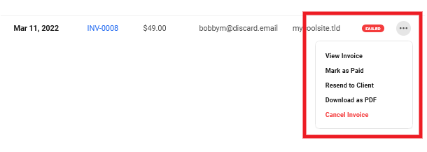 Failed status on Client Billing invoice