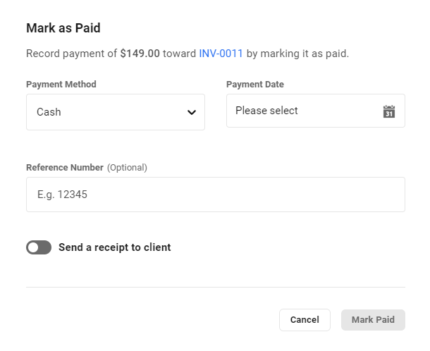 Mark an invoice as Paid in Client Billing