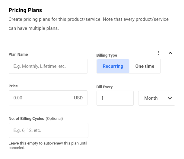 Create a pricing plan for a product in Client Billing