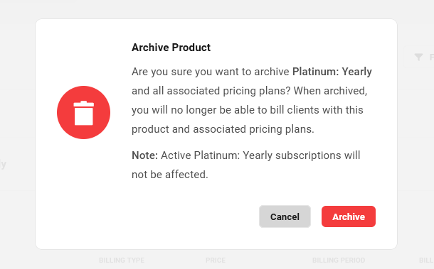 Archiving a pricing plan in Client Billing