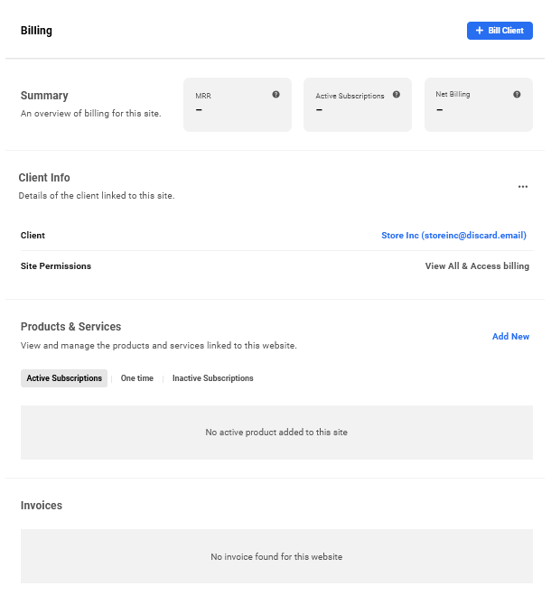 Client added to site in Client Billing