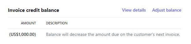 Customer credit balance adjusted at Stripe