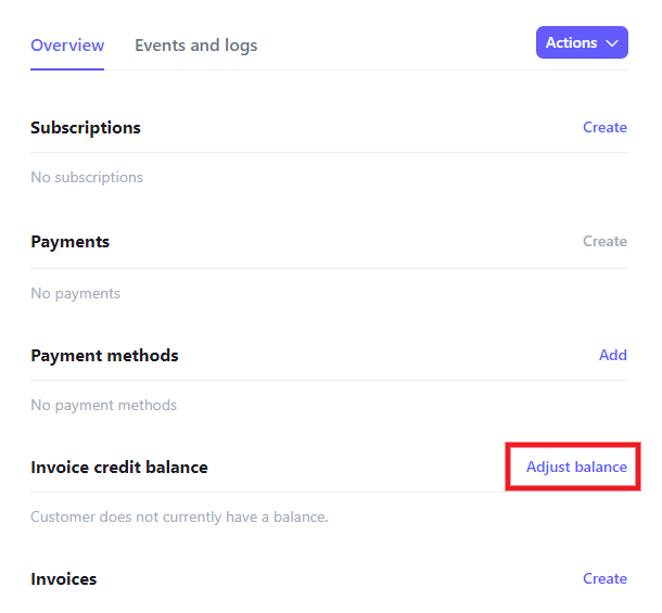 Adjust customer credit balance at Stripe