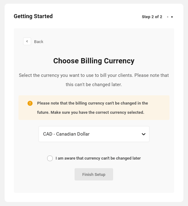Select Stripe currency to use in Client Billing