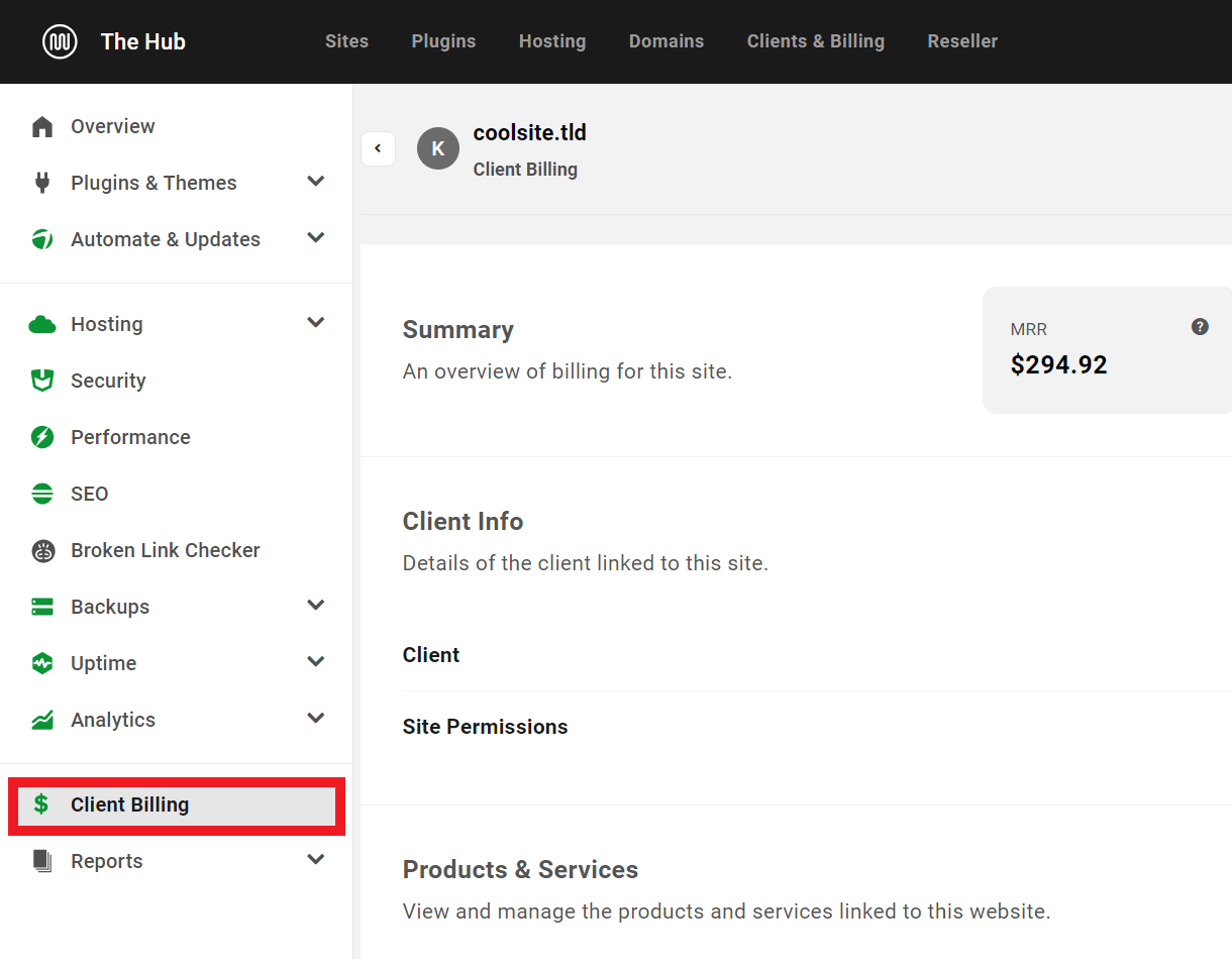 Access Client Billing for a site