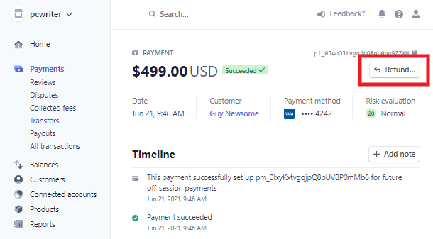 Refunding a payment at Stripe
