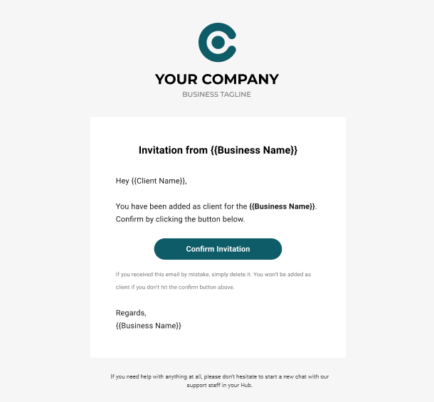 Client Billing email to client example - invitation