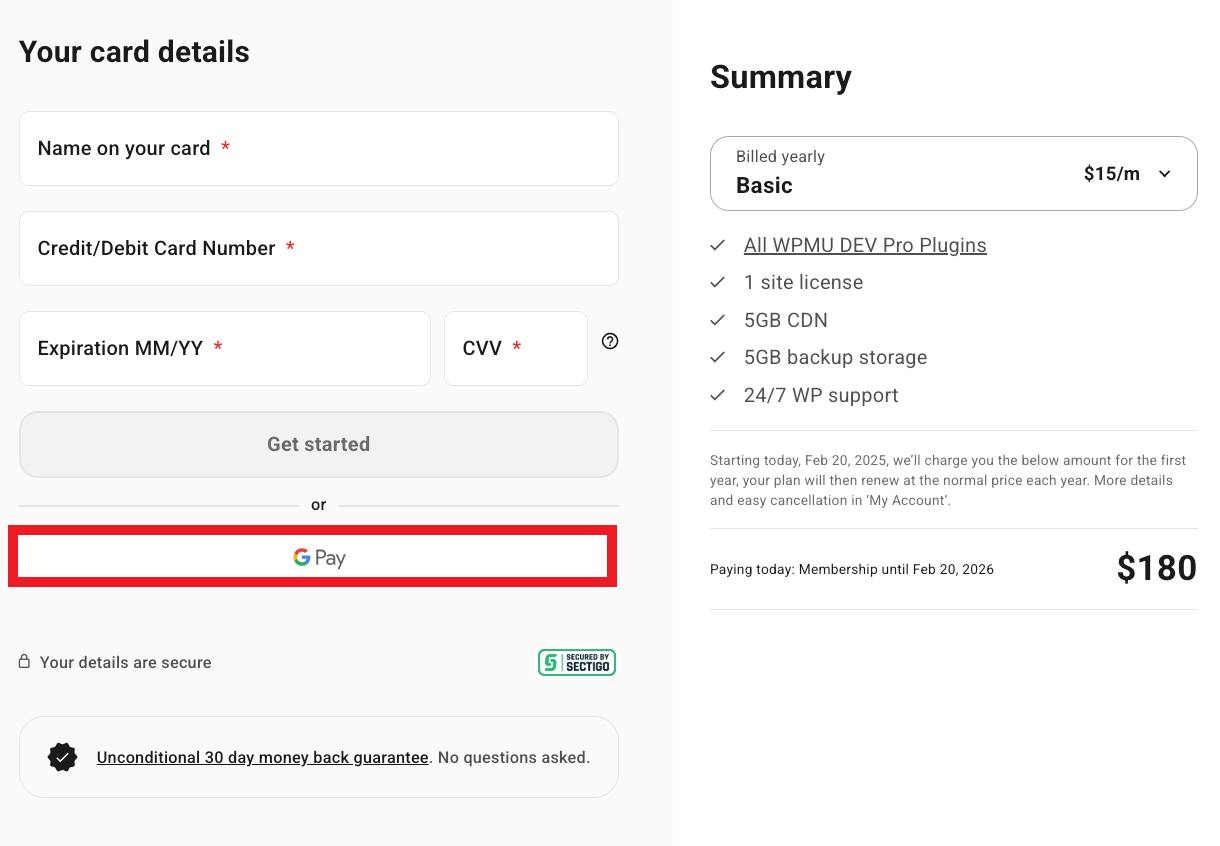 Google Pay button at checkout