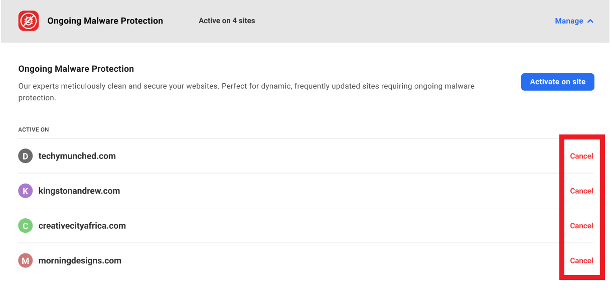 Cancel malware protection subscriptions