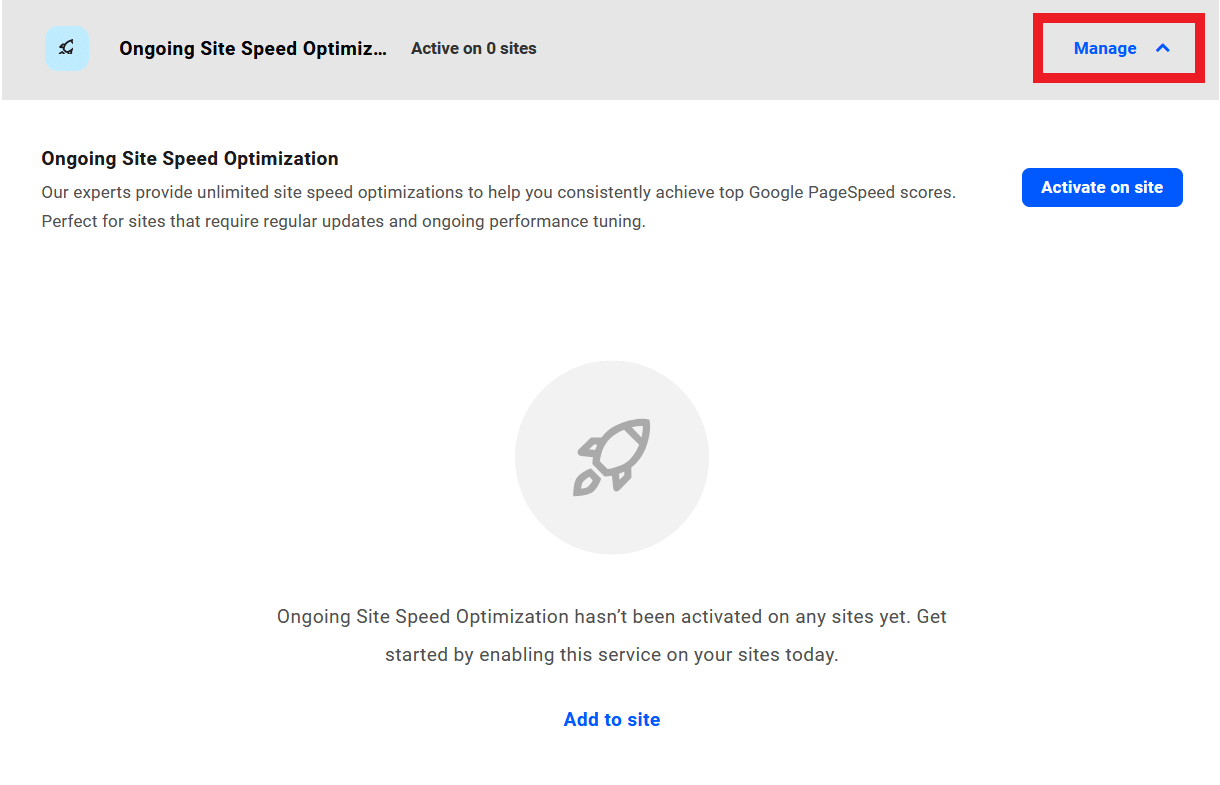 Manage site speed optimization subscriptions
