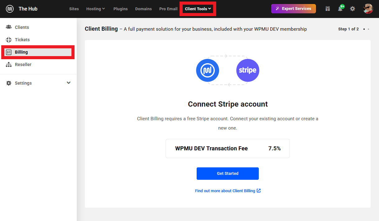 Connect your Stripe account to your client Billing tool in the Hub