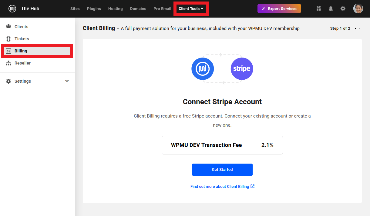 Connect your Stripe account to your client Billing tool in the Hub