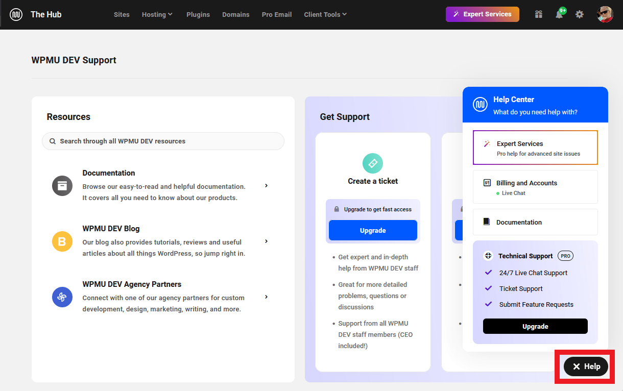 Support options as a free Hub user
