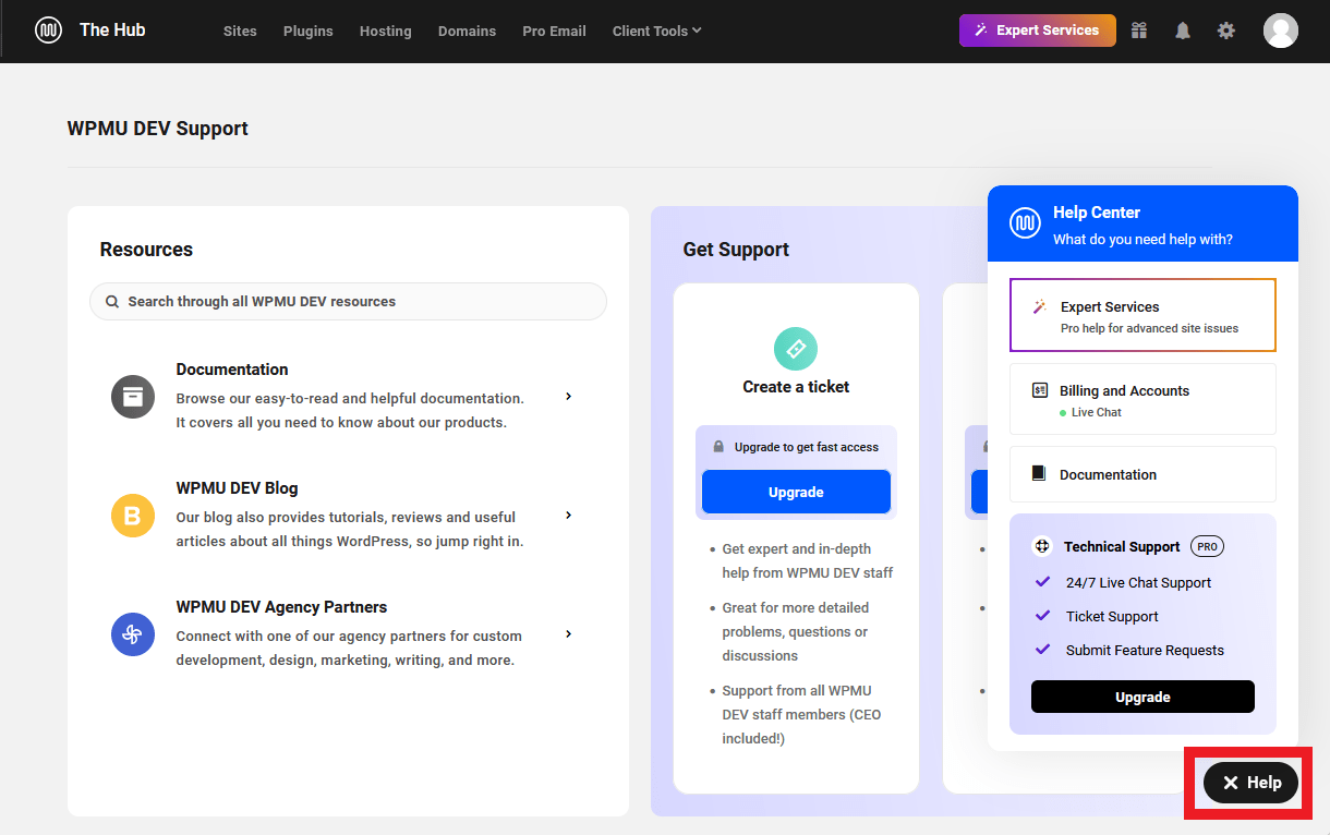 Support options as a free Hub user