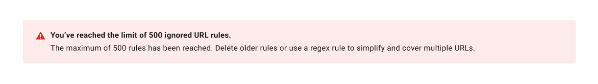 Limit of 500 ignore rules reached