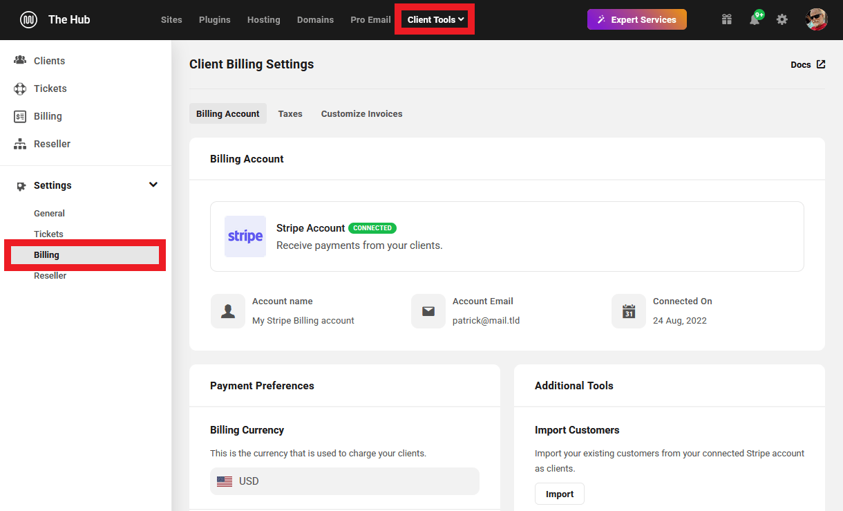 Allows the team member to configure Billing settings in your Client Tools