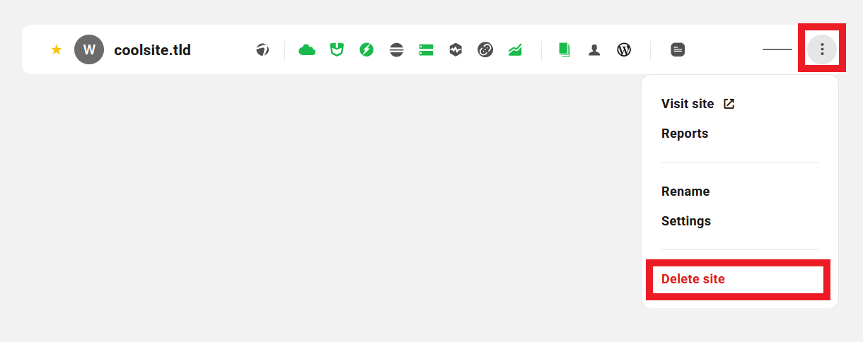Delete a hosting site in the Client Portal