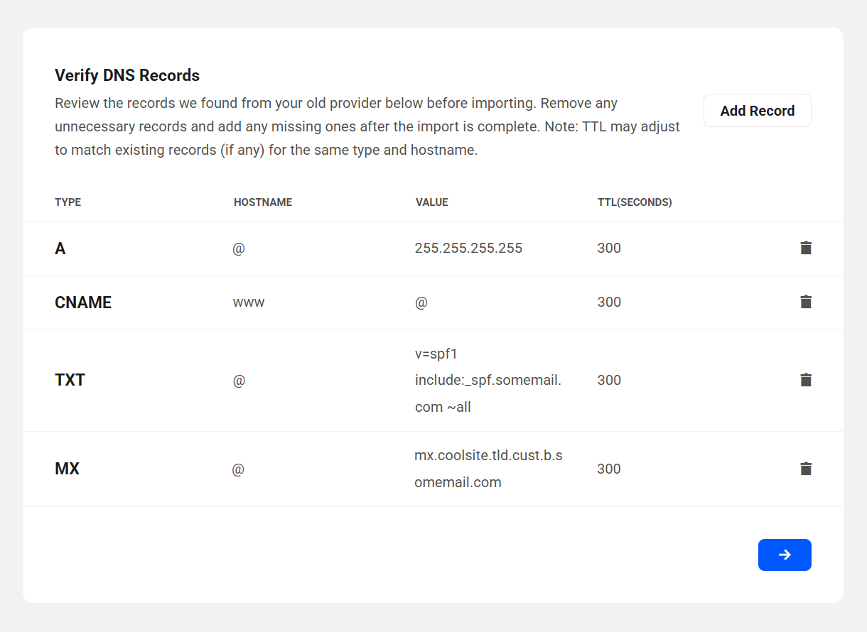 Import DNS records to The Hub