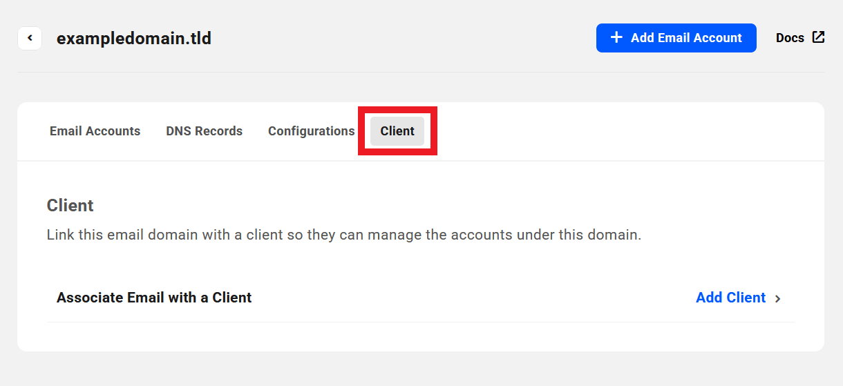 Client tab in Pro Email