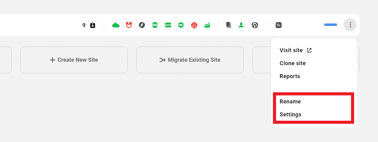 Enables the user to modify site settings