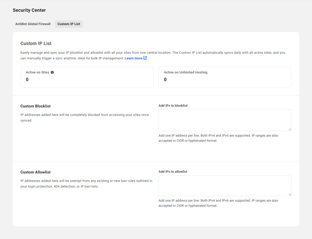 Allows the team member to access the Security Center and view the Custom IP List tab
