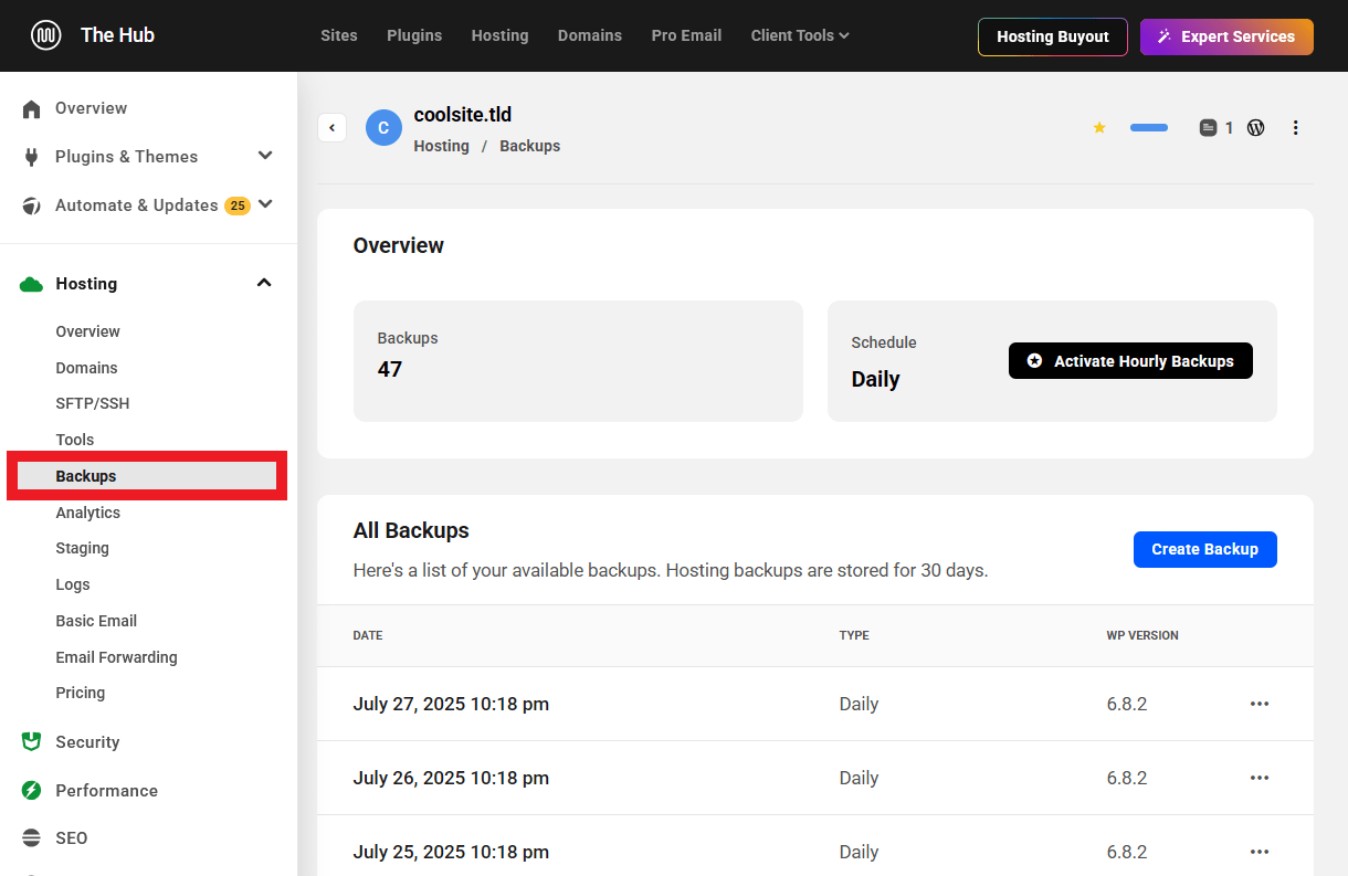 Allows the user view-only access to a site’s Hosting Backups screen