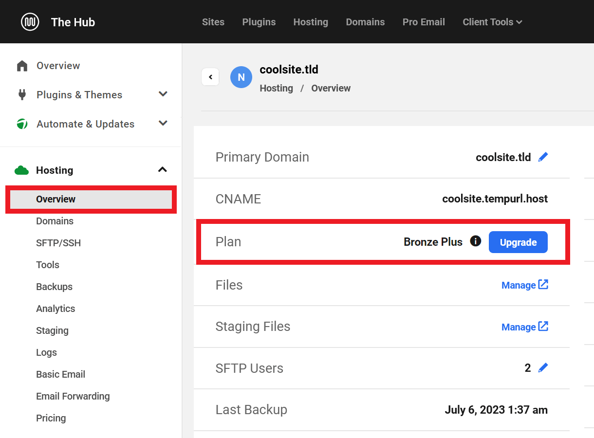 Upgrade the current WPMU DEV hosting plan for a sitee