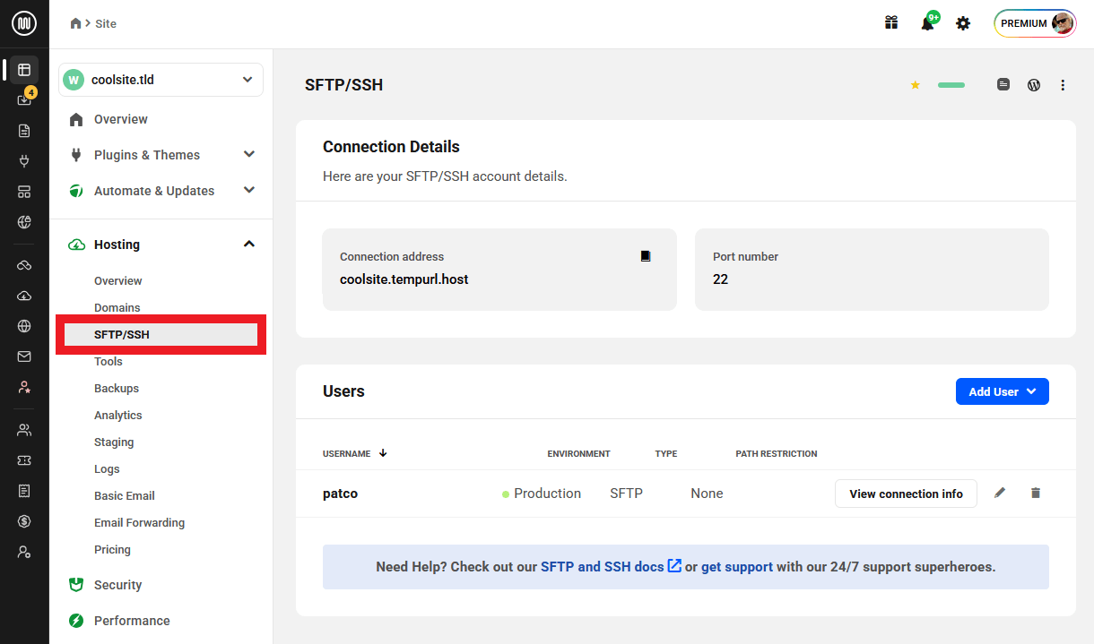 Creating SFTP/SSH users