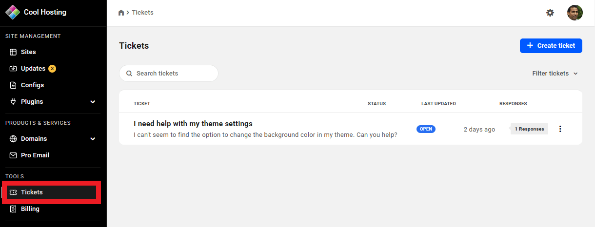 Allows the client to access the Tickets area in your client portal and view all tickets