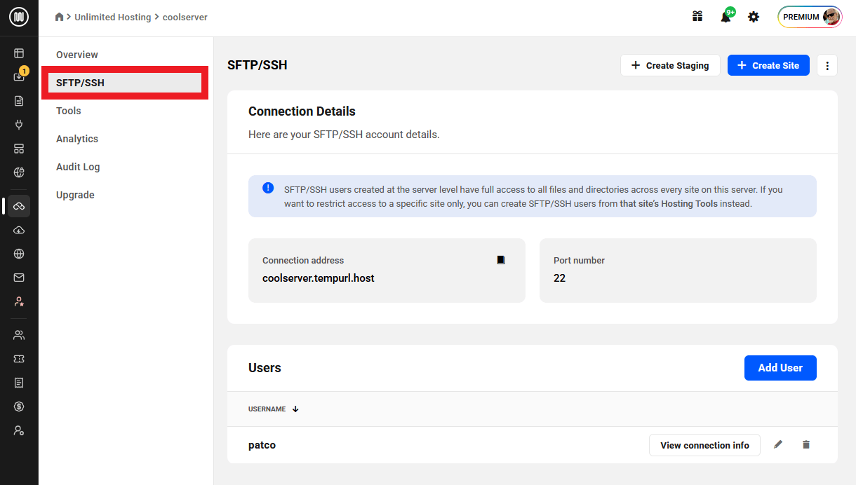 Allows the team member full access to all SFTP/SSH-related options on any server’s SFTP/SSH screen