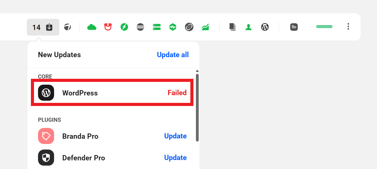 Quick update failed in the Hub