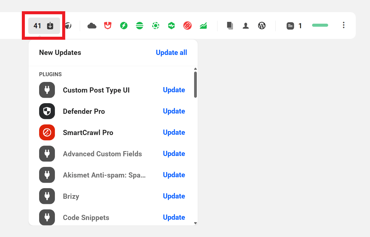Quick update plugins and themes in the Hub