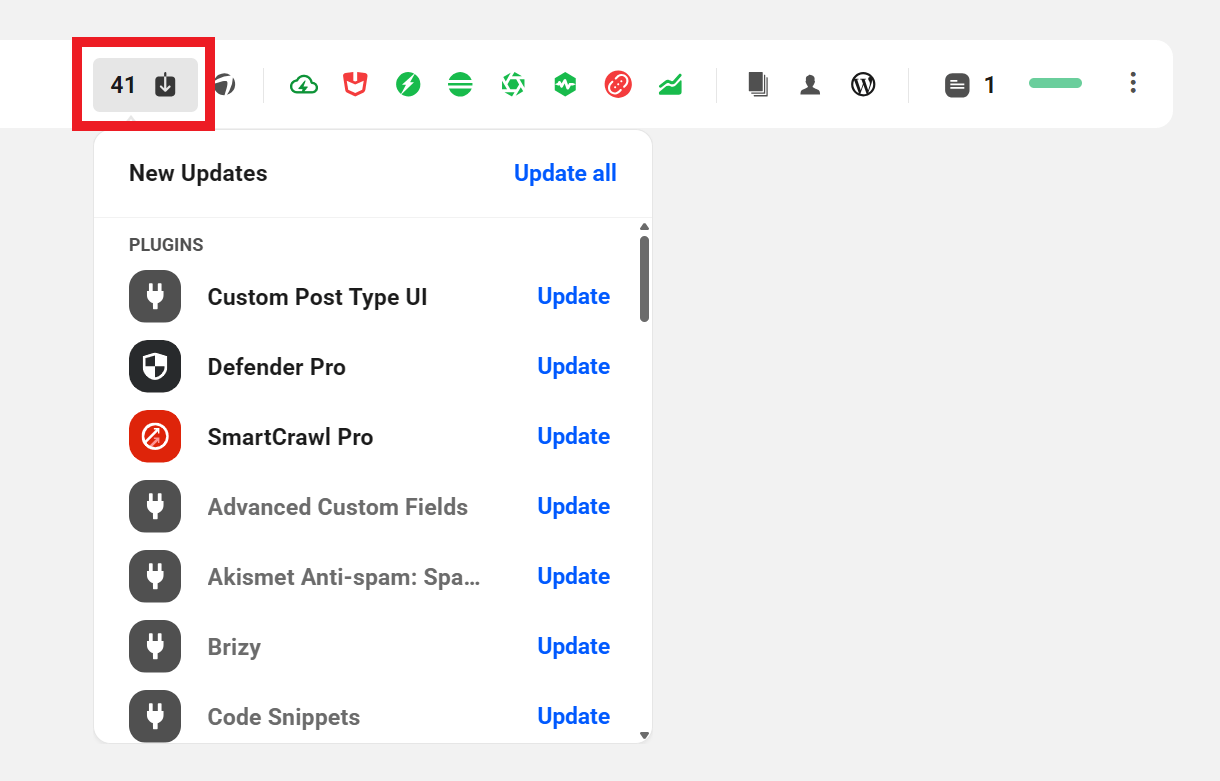 Quick update plugins and themes in the Hub