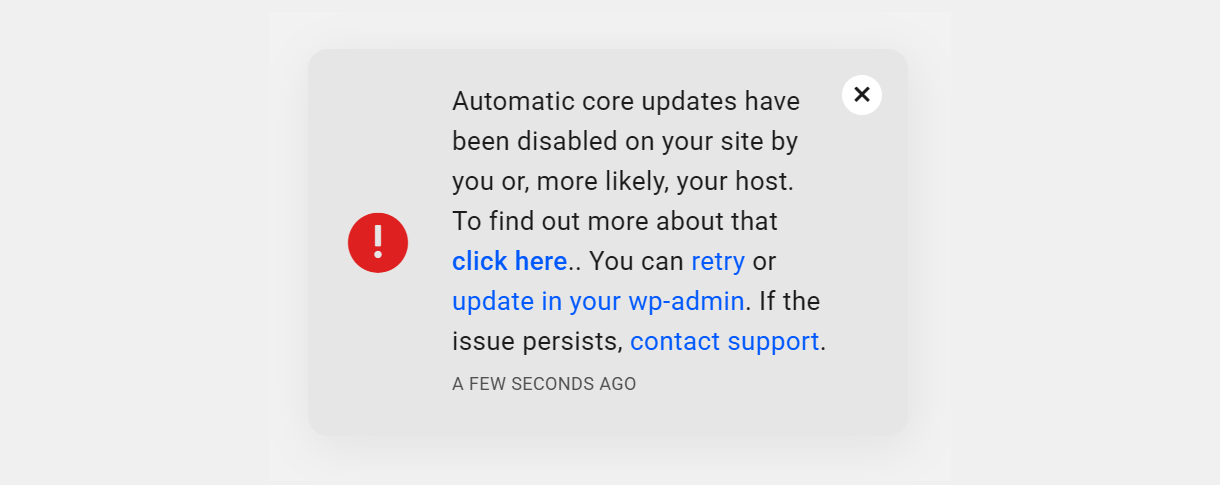 Core updates disabled notice