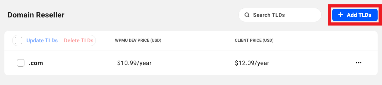 Add TLD in domain reseller