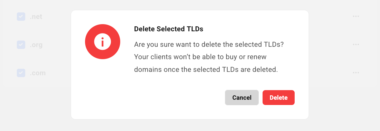 Confirm deletion of TLDs added in the Hub