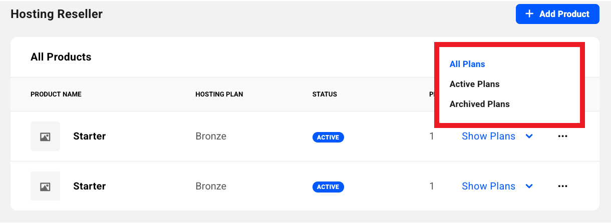 Filter the list by plan status