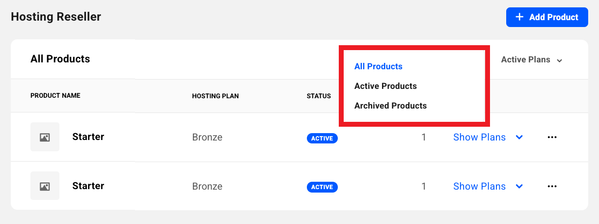 Filter the list by product status