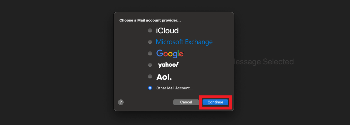 Selecting Other Mail Account in Apple Mail