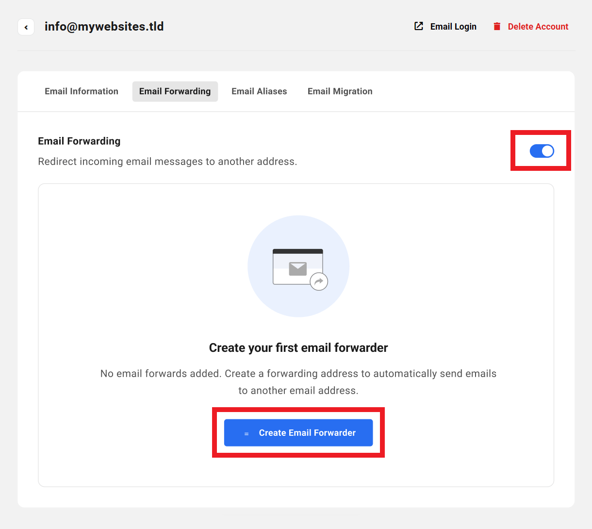 Enable and create an email forwarder