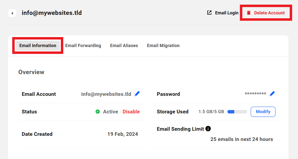 Delete a pro email account