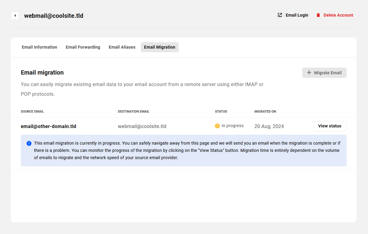 Email migration in progress