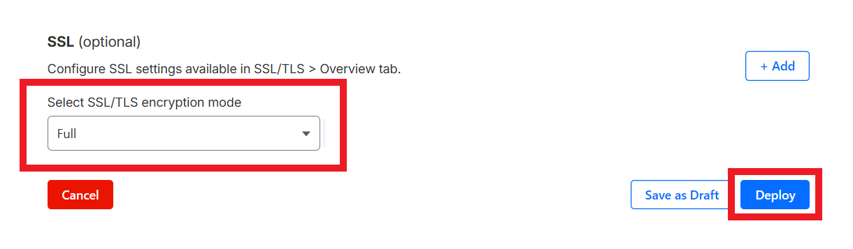 SSL options for a configuration rule at Cloudflare