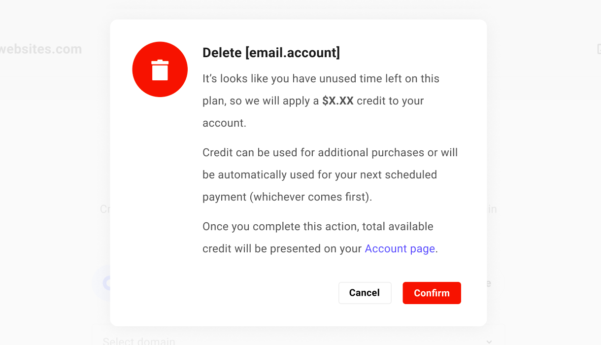 Pro Email account payment credit notice